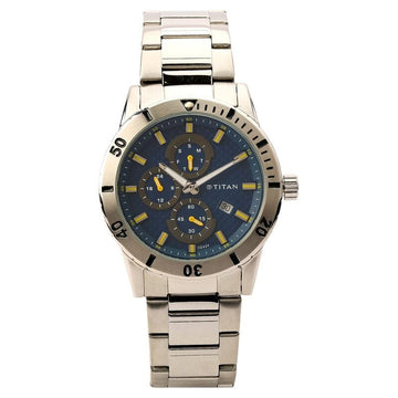 1621SM03J Titan Quartz Analog Blue Dial Stainless Steel Strap Watch for Men