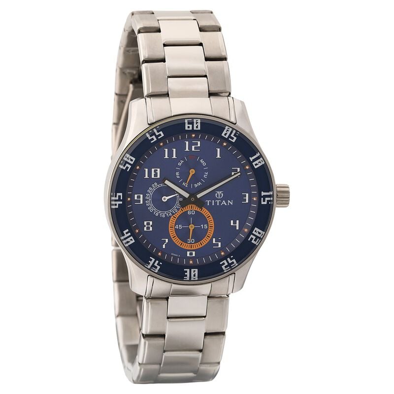 NL1632SM03 Titan Quartz Multifunction Blue Dial Stainless Steel Strap Watch for Men