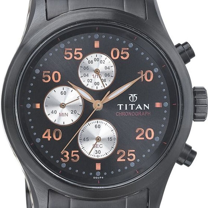 1634NM01 Titan Quartz Chronograph Black Dial Stainless Steel Strap Watch for Men