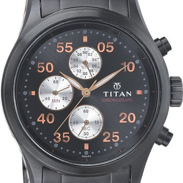 1634NM01 Titan Quartz Chronograph Black Dial Stainless Steel Strap Watch for Men
