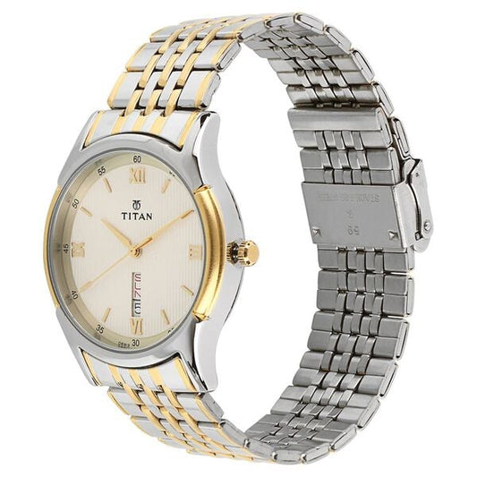 Titan Analog with Day and Date Off White Dial Stainless Steel Strap watch for Men