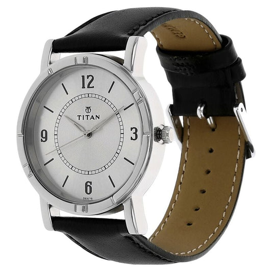 Titan Quartz Analog Silver Dial Leather Strap Watch for Men-NM1639SL03