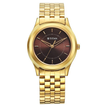 1648YM06 Titan Karishma Zing Quartz Analog Brown Dial Stainless Steel Strap Watch for Men
