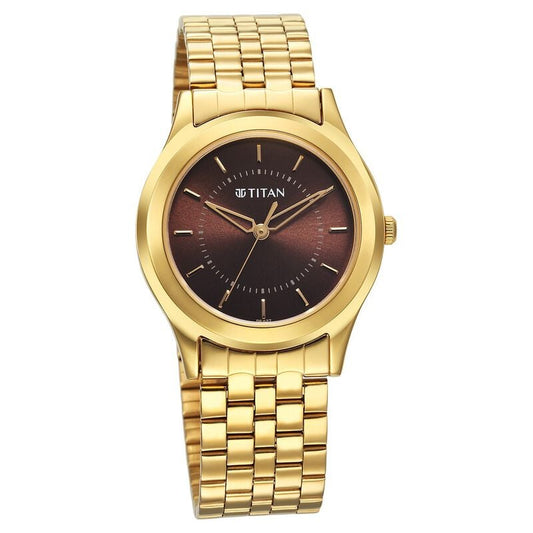 1648YM06 Titan Karishma Zing Quartz Analog Brown Dial Stainless Steel Strap Watch for Men