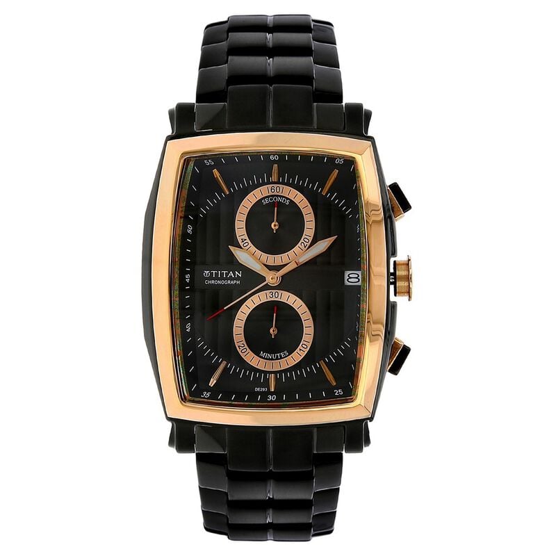 NH1660KM01 Titan Quartz Chronograph Black Dial Stainless Steel Strap Watch for Men