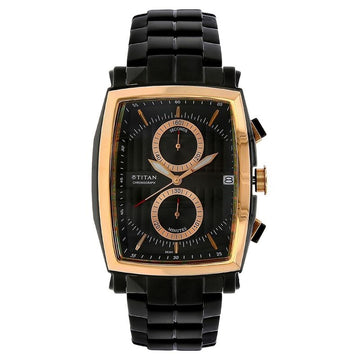 NH1660KM01 Titan Quartz Chronograph Black Dial Stainless Steel Strap Watch for Men
