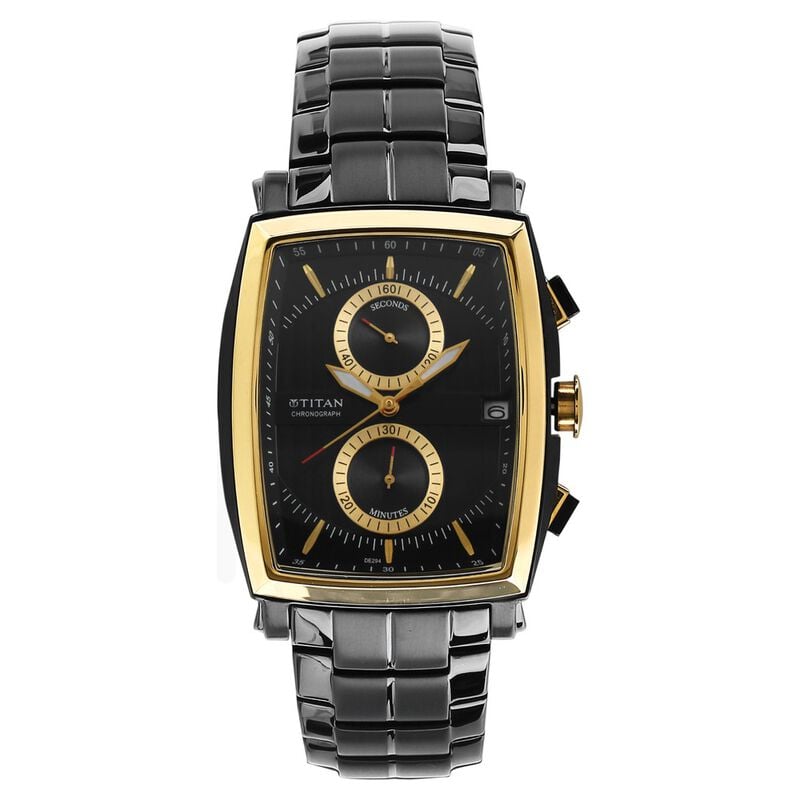 NH1660KM02 Titan Quartz Chronograph Black Dial Stainless Steel Strap Watch for Men