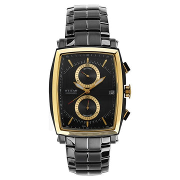 NH1660KM02 Titan Quartz Chronograph Black Dial Stainless Steel Strap Watch for Men