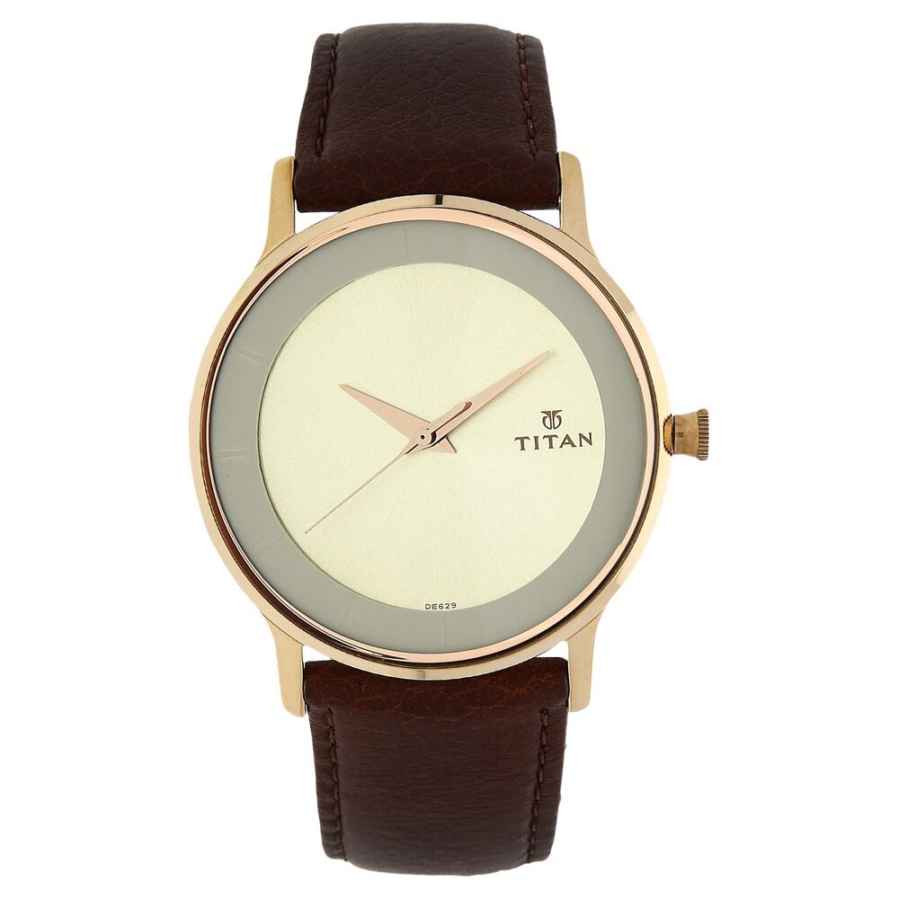 Titan NT1672WL01 Champagne Dial Analog Leather Strap watch for Men