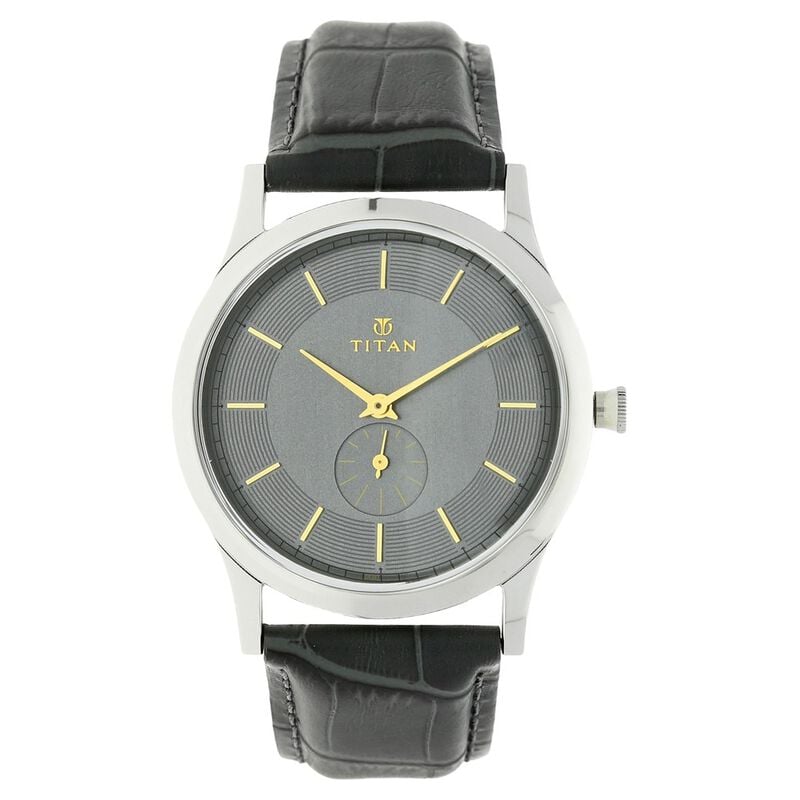 1674SL01 Titan Quartz Analog Grey Dial Leather Strap Watch for Men