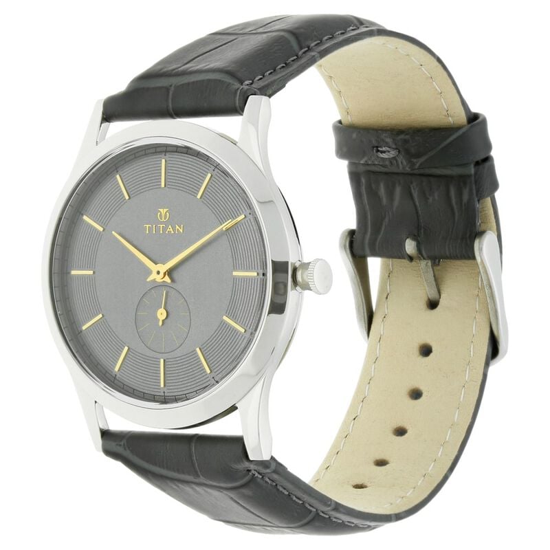 1674SL01 Titan Quartz Analog Grey Dial Leather Strap Watch for Men