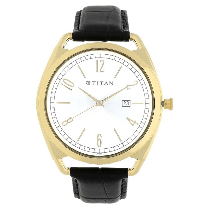1675YL01 Titan Quartz Analog with Date Silver Dial Leather Strap Watch for Men