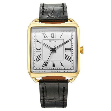 1676YL01 Titan Retro Revive Quartz Analog White Dial Leather Strap for Men