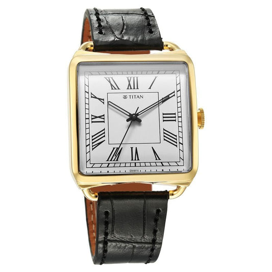 1676YL01 Titan Retro Revive Quartz Analog White Dial Leather Strap for Men