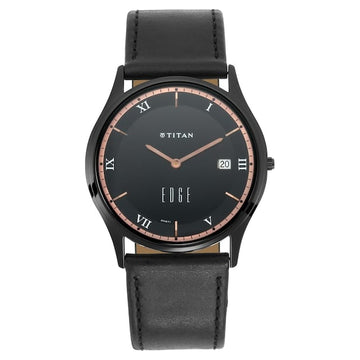 Edge Black Dial Leather Watch NQ1683NL02