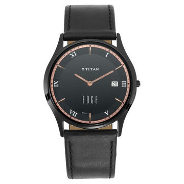 NQ1683NL02 Titan Edge Black Dial Analog with Date Leather Strap watch for Men