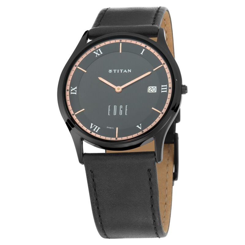 NQ1683NL02 Titan Edge Black Dial Analog with Date Leather Strap watch