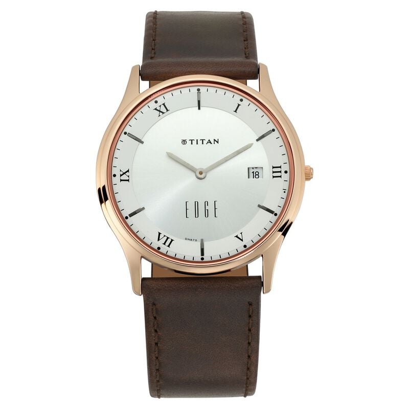 NQ1683WL02 Titan Edge Quartz Analog White Dial Leather Strap Unisex Watch