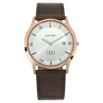 NQ1683WL02 Titan Edge Quartz Analog White Dial Leather Strap Unisex Watch
