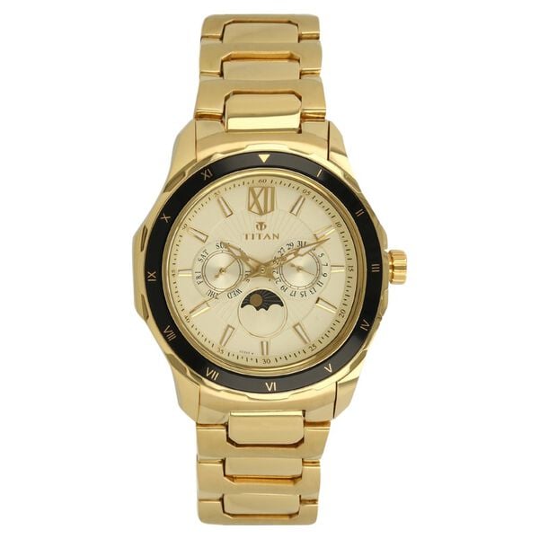 Titan Quartz Multifunction Champagne Dial Stainless Steel Strap watch for Men