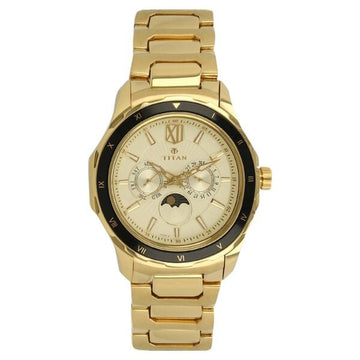 Titan Quartz Multifunction Champagne Dial Stainless Steel Strap watch for Men