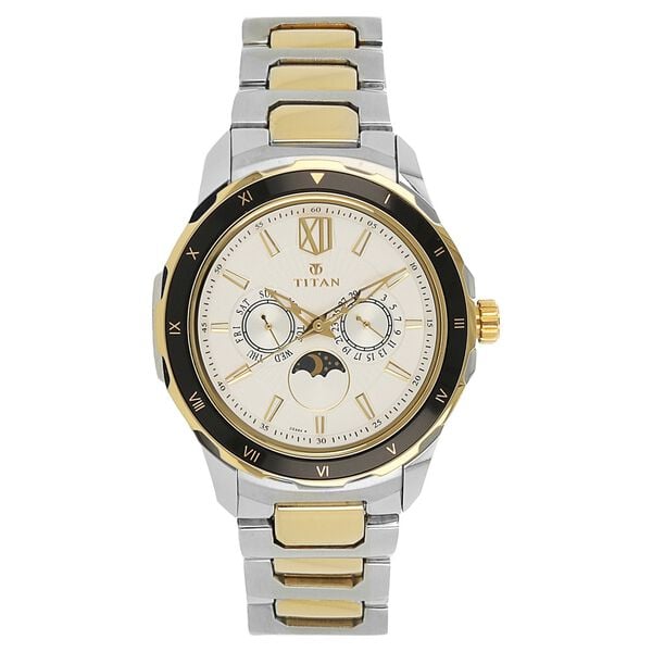 Titan Quartz Multifunction White Dial Stainless Steel Strap Watch for Men