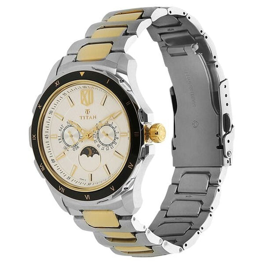Titan Quartz Multifunction White Dial Stainless Steel Strap Watch for Men