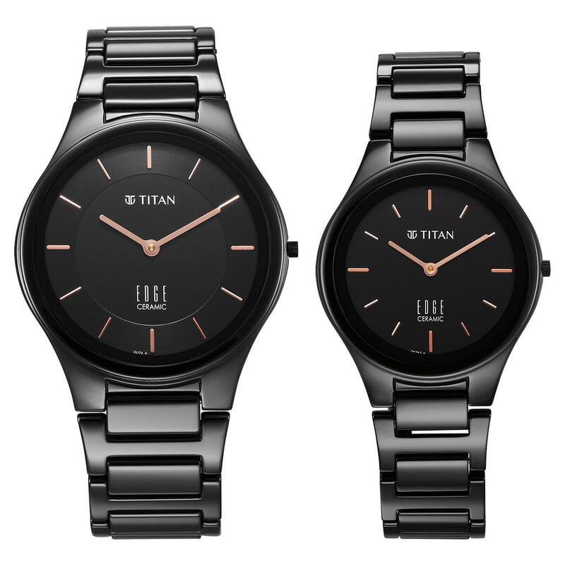 16962653NC01P Titan Edge Pair Black Dial Analog Ceramic Strap watch for Couple