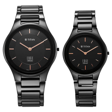 16962653NC01P Titan Edge Pair Black Dial Analog Ceramic Strap watch for Couple