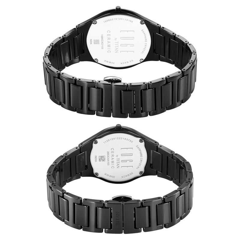 16962653NC01P Titan Edge Pair Black Dial Analog Ceramic Strap watch for Couple