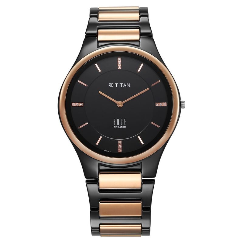Titan Edge Ceramic Dress with Diamonds Quartz Analog Black Dial Ceramic Strap Watch for Men