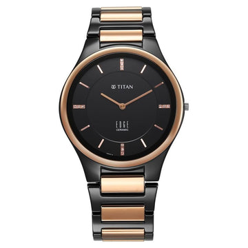 Titan Edge Ceramic Dress with Diamonds Quartz Analog Black Dial Ceramic Strap Watch for Men