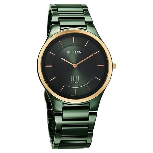 Titan Edge Bicolour Quartz Analog Green Dial And Green Ceramic Strap Watch For Men
