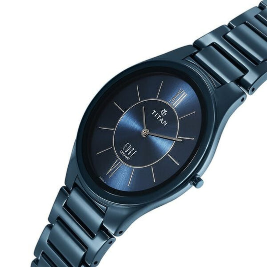 Titan Edge Ceramic Quartz in Glossy Electric Blue Dial Watch for Men