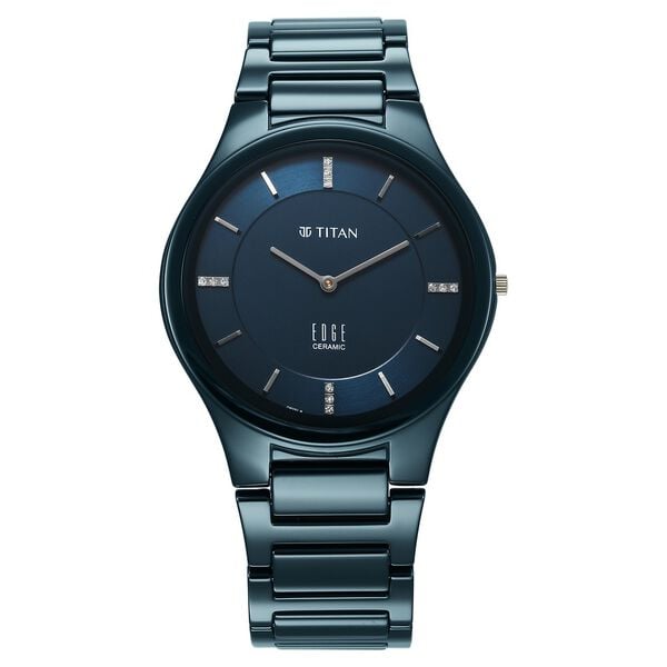 Titan Edge Ceramic Quartz in Atlantic Blue Dial with Diamonds Watch for Men