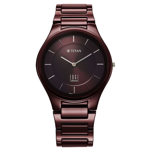 Titan Wine Ceramic Quartz Analog Maroon Dial Ceramic Strap Watch For Men