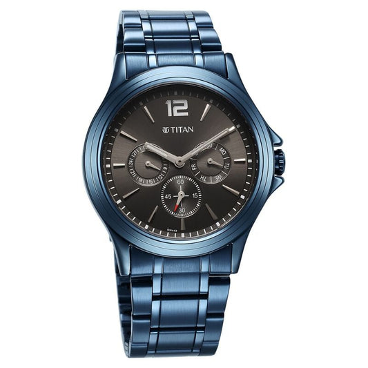 1698QM01 Titan Neo Splash Anthracite Dial Quartz Multifunction Stainless Steel Strap Watch for Men