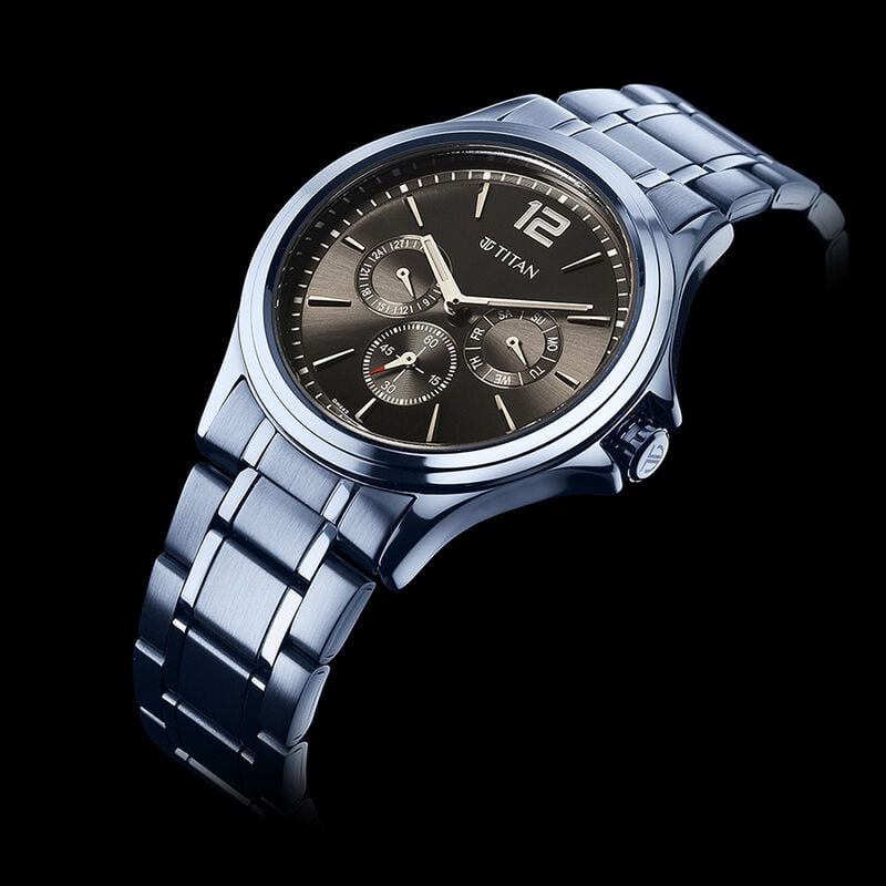1698QM01 Titan Neo Splash Anthracite Dial Quartz Multifunction Stainless Steel Strap Watch for Men