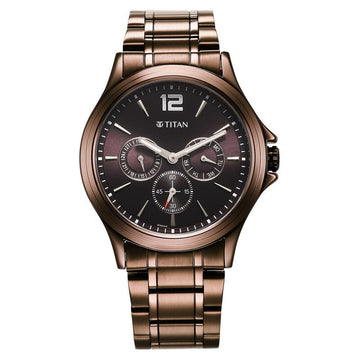 1698QM02 Titan Neo Splash Quartz Multifunction Brown Dial Stainless Steel Strap Watch for Men