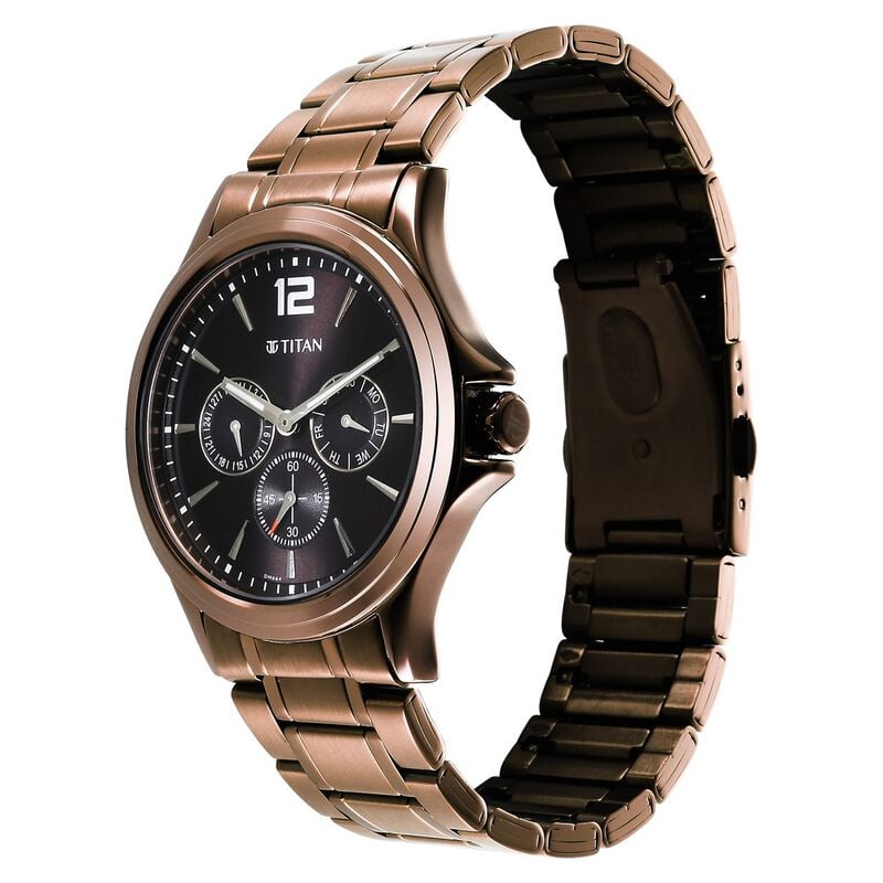 1698QM02 Titan Neo Splash Quartz Multifunction Brown Dial Stainless Steel Strap Watch for Men