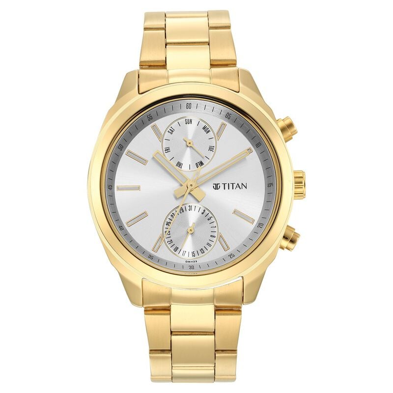 NR1733YM01 Titan Black and Gold Silver Dial Quartz Multifunction Stainless Steel Strap watch for Men