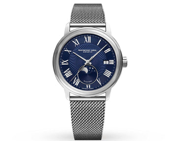 Raymond Weil Maestro Moon Phase Men'S Automatic Stainless Steel Mesh Bracelet 40 Mm Watch