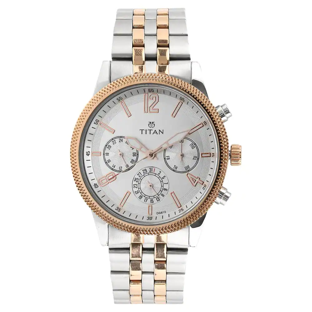 Titan 1734KM02 Men's Metropolitan Luxe Multifunction White Dial Bracelet Watch