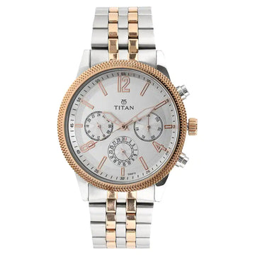 Titan 1734KM02 Men's Metropolitan Luxe Multifunction White Dial Bracelet Watch