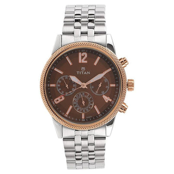 NR1734KM03 Titan Workwear Quartz Multifunction Brown Dial Stainless Steel Strap watch for Men