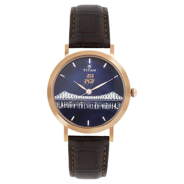 1740WL03 Titan Quartz Analog Mother of Pearl Dial Leather Strap Watch for Men