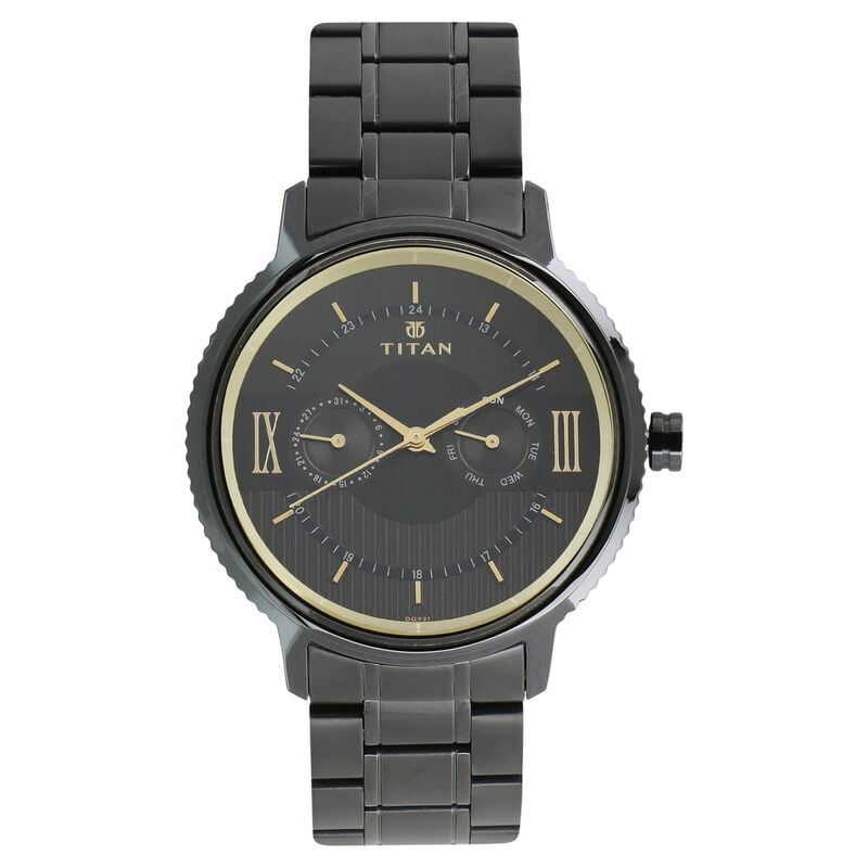 NR1743NM01 Titan Regalia Baron Black Dial Analog with Day and Date Stainless Steel Strap Watch for Men