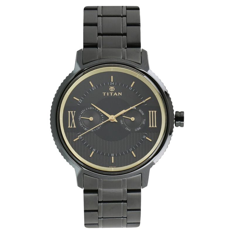 NR1743NM01 Titan Regalia Baron Black Dial Analog with Day and Date Stainless Steel Strap Watch for Men