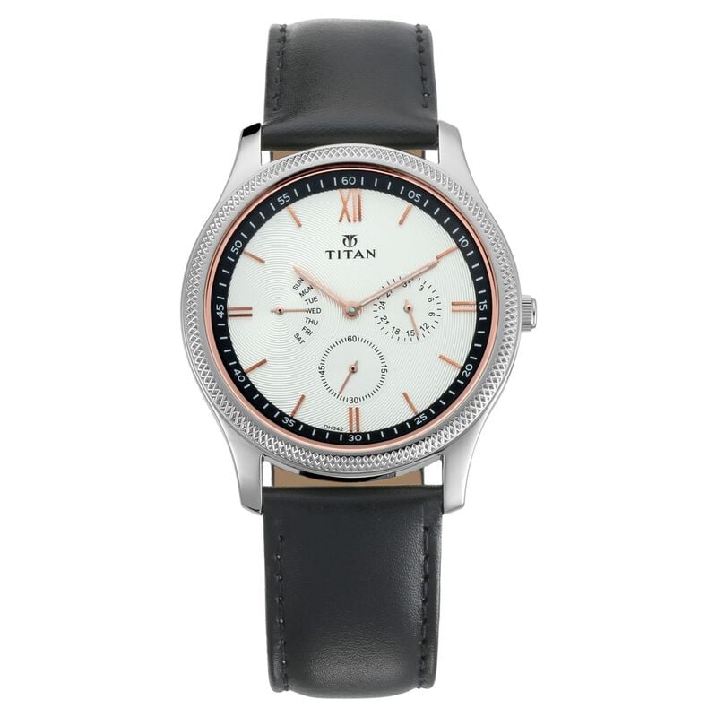 NN1768SL02 Titan Quartz Multifunction White Dial Leather Strap Watch for Men