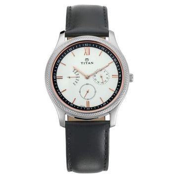 NN1768SL02 Titan Quartz Multifunction White Dial Leather Strap Watch for Men